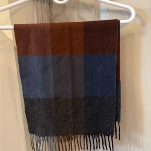 Nordstrom Brown and Blue Plaid Men's Cashmere Plaid Scarf
